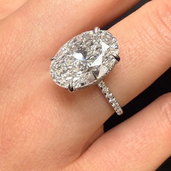 5 Carat Oval Halo Lab Grown Diamond Engagement Ring - Picture 1 of 2